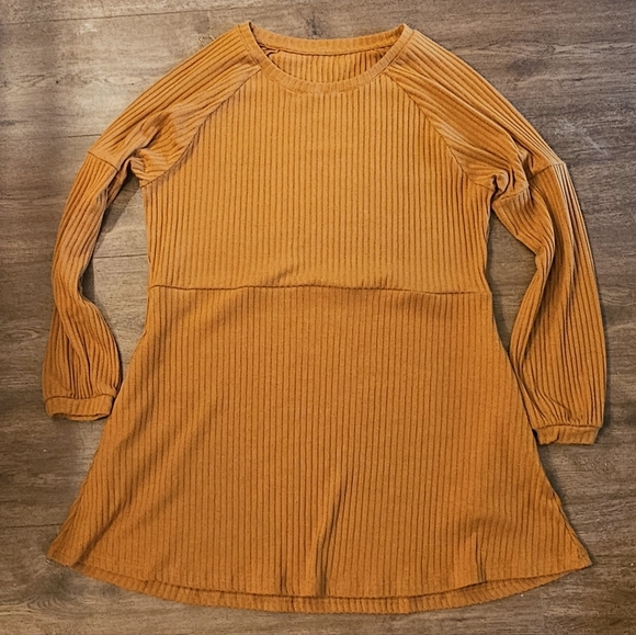 Mustard Yellow Ribbed Long Sleeve Dress - Picture 2 of 3